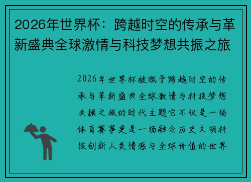 2026年世界杯：跨越时空的传承与革新盛典全球激情与科技梦想共振之旅